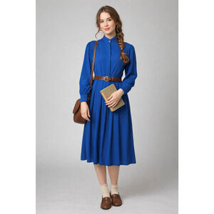 Vintage Jordache Cobalt Blue Pleated Midi Dress